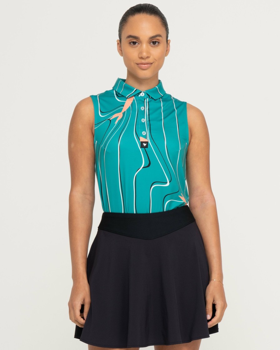 Women'S Bad Birdie Polos | Sleeveless Polo Koi Joy - Turquoise