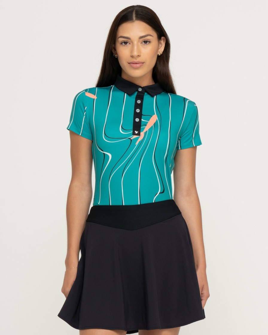 Women'S Bad Birdie Polos | Contrast Collar Polo Koi Joy - Turquoise