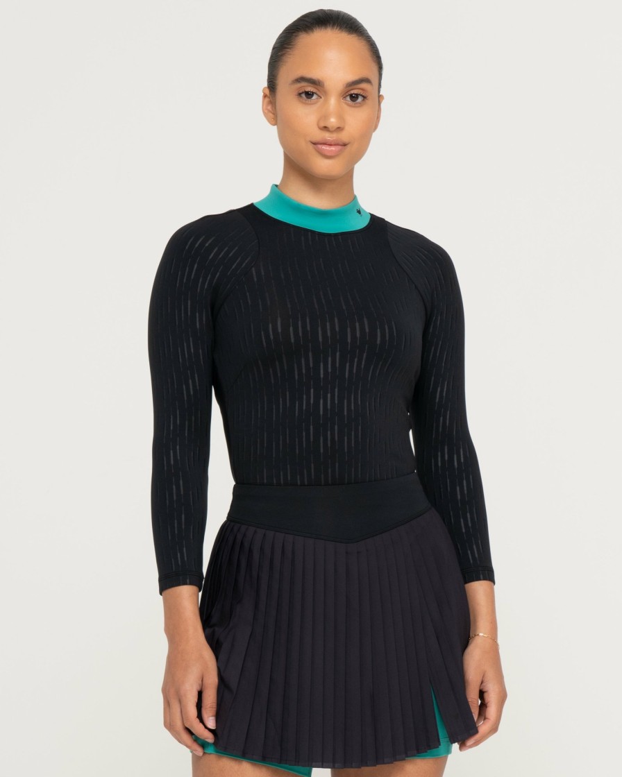 Women'S Bad Birdie Mock Necks | The Links Mock Neck Cattail - Black Beauty