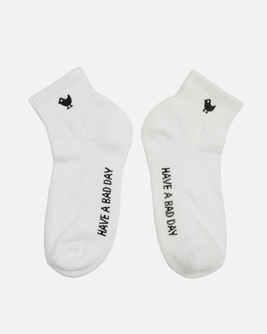 Accessories Bad Birdie | Have A Bad Day Mid Crew Sock White/Black