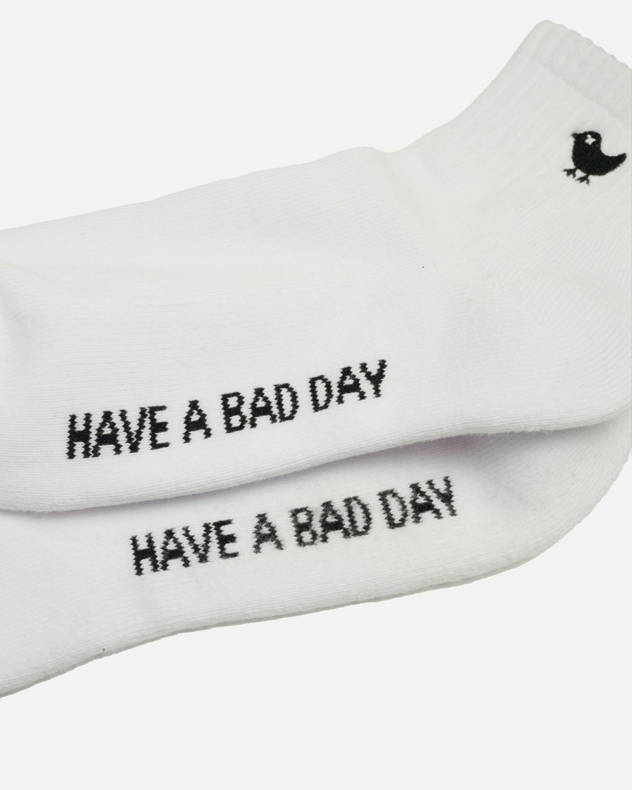 Accessories Bad Birdie | Have A Bad Day Mid Crew Sock White/Black