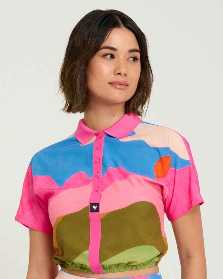 Women'S Bad Birdie Polos | Range Crop Polo Cotton Candy Skies